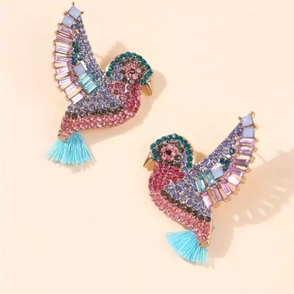 ✨NEW✨ Unique Exquisite Multicolor Crystal Rhinestone faux Diamond Bird Earrings